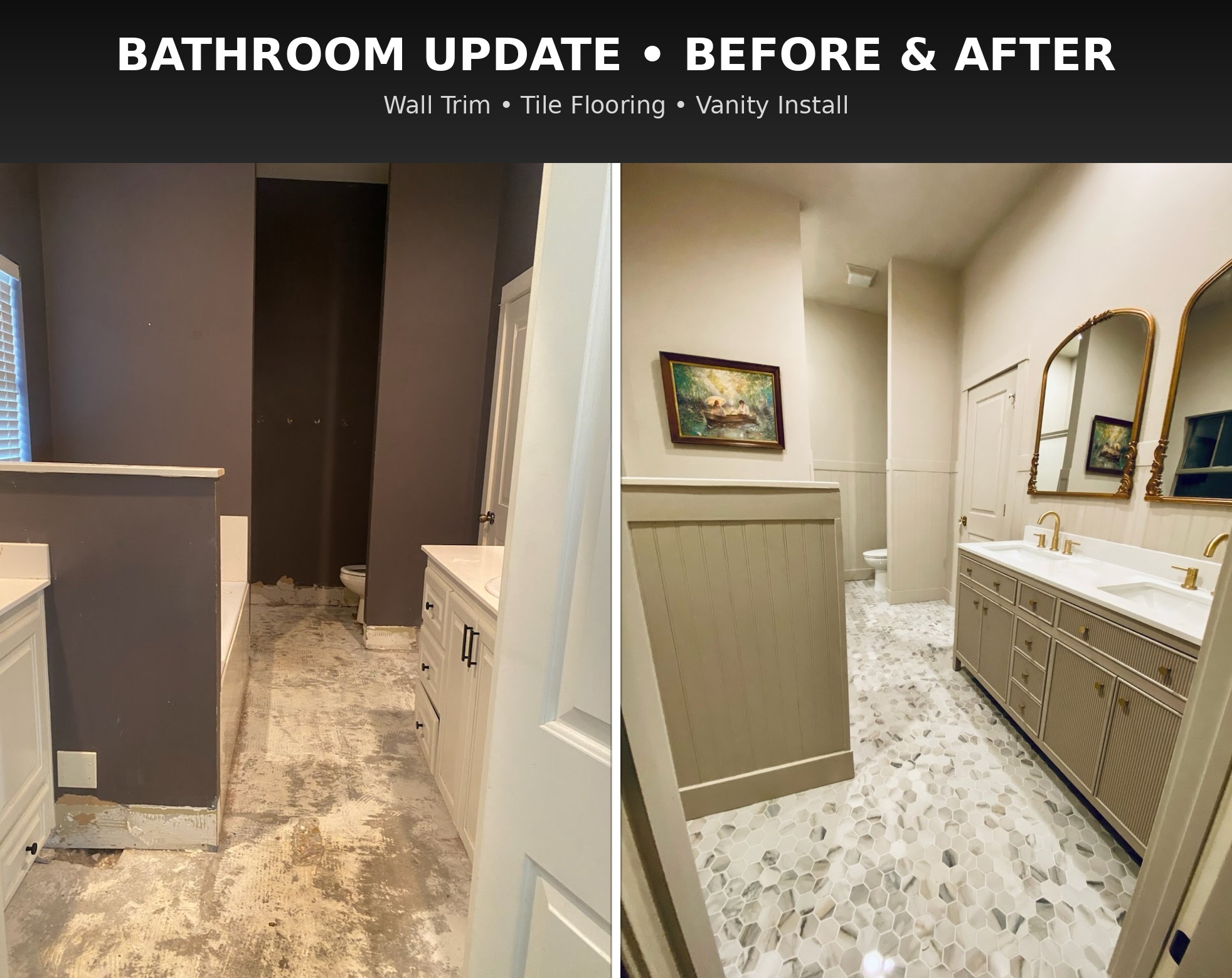 Wainscot, tile, paint, & Vanity Install